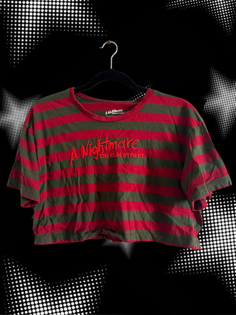 “A Nightmare on Elm Street” Red & Green Striped Crop Top